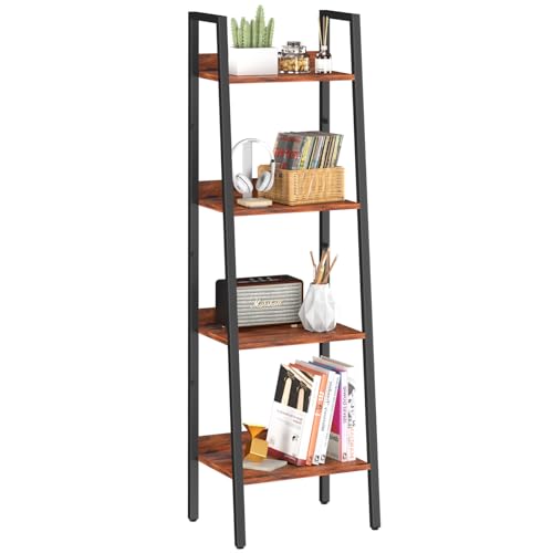 Yoobure Ladder Shelf, 4 Tier Tall Ladder Bookshelf Corner Shelf, Industrial Book Shelf Ladder Bookcase Narrow, Standing Storage Shelves Display Shelf for Bedroom Living Room Office Kitchen Bathroom