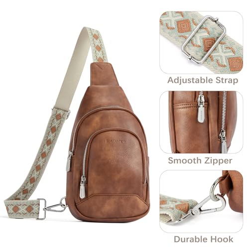 BOSTANTEN Sling Bag for Women Crossbody Purse Cross body Bag Leather Chest Bag with Removable Guitar Strap, Brown