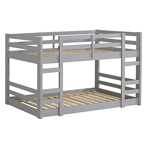 Walker Edison Alexander Classic Solid Wood Stackable Jr Twin over Twin Bunk Bed, Twin over Twin, Grey