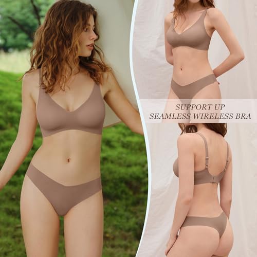 DEANGELMON Wireless Bras for Women Seamless No Underwire Comfortable Plunge Bralette V Neck Adjustable Smooth Bra(1P3,S)