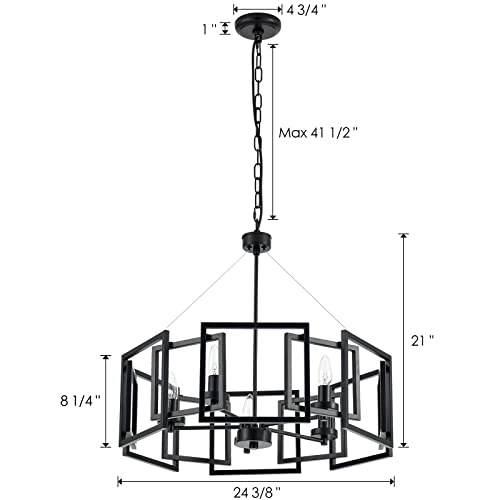 MhyTogn Industrial Style Chandelier, with Matt Black Finish Geometric Shade Pendant Lighting Fixture for Dining Room Living Room Kitchen Island Bedroom 5-Light