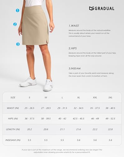 G Gradual 20" Golf Skorts Skirts for Women with 7 Pockets Knee Length Skort Athletic Modest Long Tennis Skirts for Women(Olive,S)