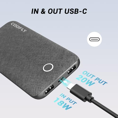 COOFLY Portable Charger, 10000mAh 5V/3A Power Bank, USB C in&Out High-Speed Charging Battery Pack Portable Phone Charger for iPhone 15 14 13 12 11 Samsung S22 S21 etc (Black)