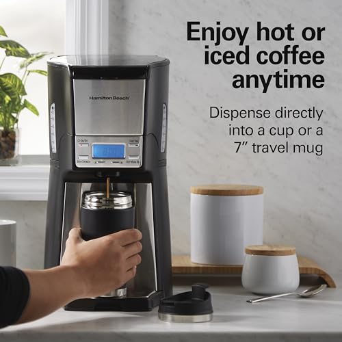 Hamilton Beach One Press Programmable Dispensing Drip Coffee Maker with 12 Cup Internal Brew Pot, Removable Water Reservoir, Black & Stainless Steel (48465)