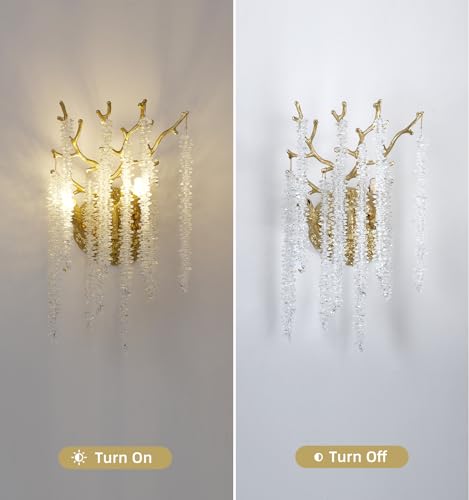 kvtinmty Modern Crystal Wall Sconce, Silver Tree Branches Sconces Wall Lighting, Farmhouse Wall Sconce Luxury Bathroom Wall Lights Wall Sconces for Living Room, Bedroom