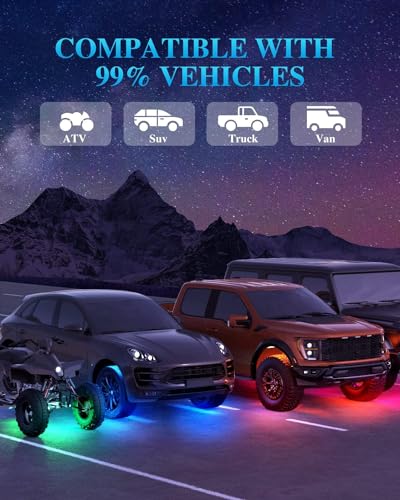 Tenmiro Car RGB LED Rock Lights Kit, 8 pods Waterproof IP68 High Bright Multilcolor with APP/Remote Control & Music Mode Rock Neon Light for Truck ATV UTV RZR SUV