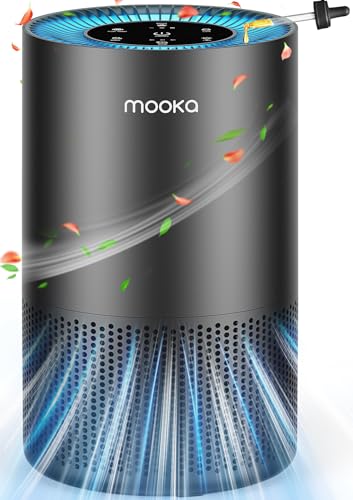 Air Purifiers for Home Large Room Pets Up to 1300 Sq Ft, MOOKA H13 True HEPA Air Purifier Cleaner with 360° Air Inlet, Fragrance, 13dB Air Purifier for Bedroom Wildfire Smoke Pet Dust Pollen (Black)