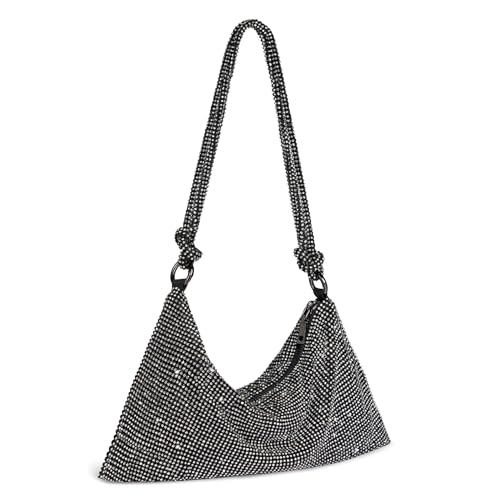SWEETV Sparkly Rhinestone Purse for Women Silver Clutch Purse Small Glitter Handbags for Weddings, Prom,and Parties