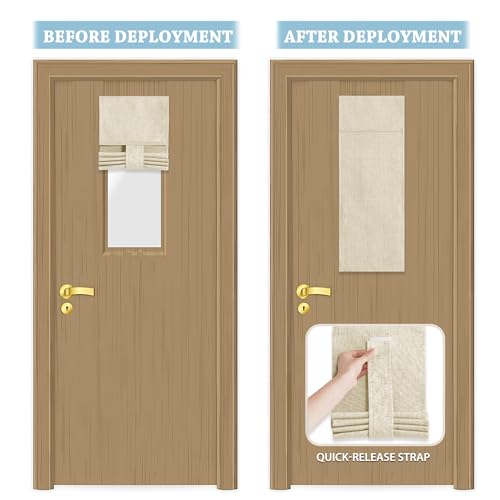 RYB HOME French Door Blinds 80 inch Length, Room Darkening Energy Smart Window Curtains for Patio French Door Window, W34 x L80 inch, Beige, 1 Panel