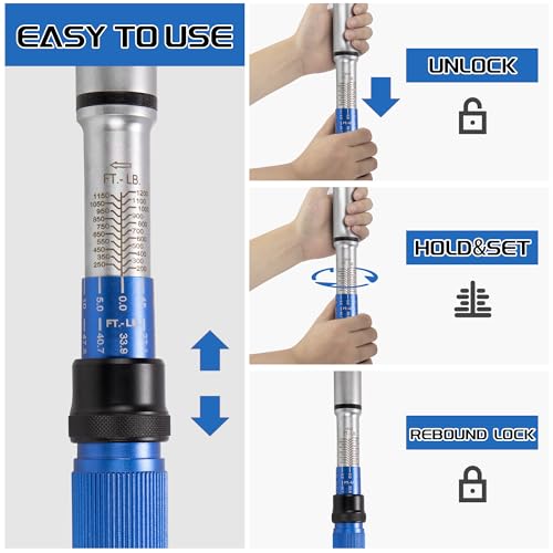 UYECOVE 1/4-Inch Drive Click Torque Wrench, Dual-Direction Click Professional Torque Wrench 10-50IN.LB/1.1-5.7Nm, Dual Range Scales Graduated in FT.LB and N.M