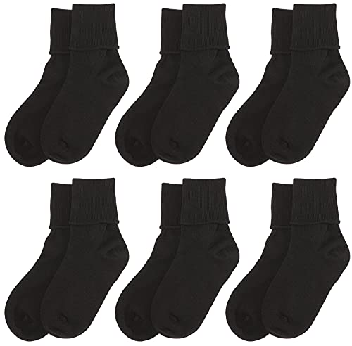 Jefferies Socks girls (Pack 6) Jefferies Socks Little Seamless Turn Cuff Socks Pack of 6 , Black, 12-24 Months US