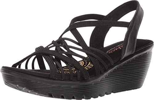 Skechers Women's Parallel-Crossed Wires-Multi Gore Slingback Sandal Wedge, Black, 5 M US