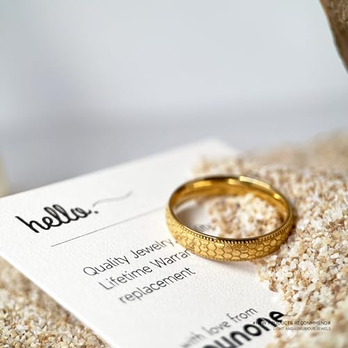 munone 4mm Honeycomb Stackable Band Ring for Women,14k Gold Plated Titanium Comfort Fit Band Rings