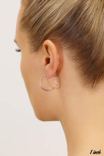 14k Rose Gold Hand Engraved Diamond-cut Round Hoop Earrings -1'' Diameter……