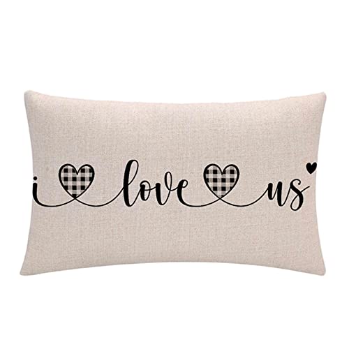 Happy Valentine's Day Lumbar Pillow Cover I Love Us Navy Blue Buffalo Check Love Heart Decorations Rectangular/Waist Cushion Covers Romantic Gift Anniversary Wedding Holiday Pillowcases 12”x20”