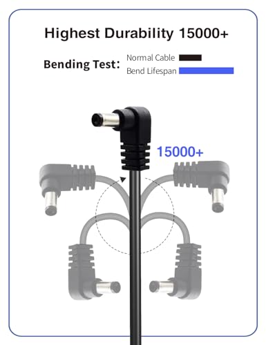 VOLTKARE 【10 Nail-in Cable Clips】 DC Power Extension Cable, 3.28FT 1M, 5.5mm x 2.1mm, 90 Degree Right Angle Ends, Male to Male, for Security Cameras，LED Lights, Guitar Effect Pedal（2Pack）