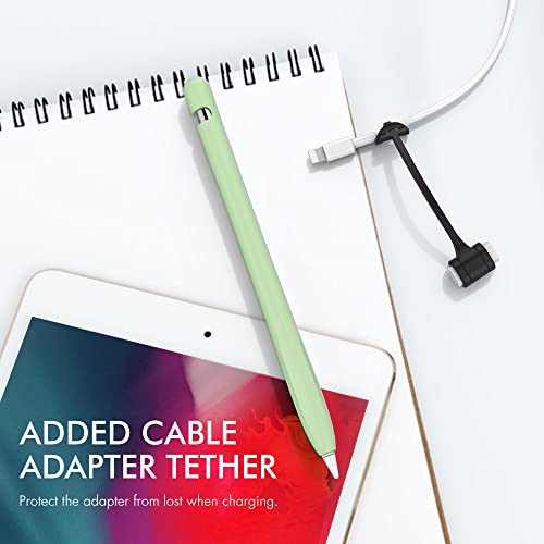 AhaStyle Anti-Slip Case Sleeve Silicone Protective Skin [ Added Cable Adapter Tether Kit] Compatible with iPad Pencil 1st Generation