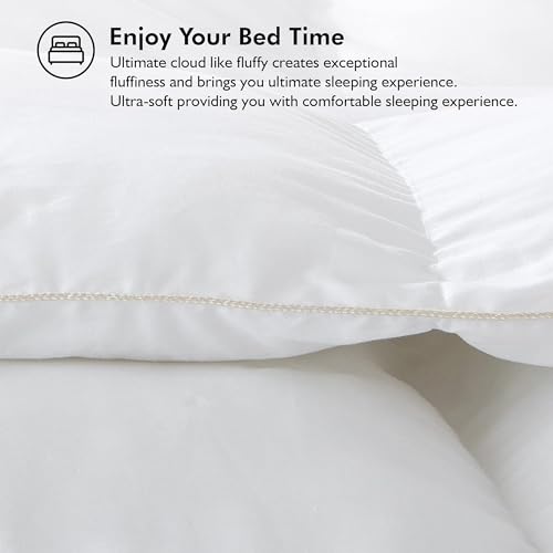 Luxurious King/California King Size Goose Down Fiber Waterfowl Feather Fiber Comforter Duvet, 100% Egyptian Cotton Cover, 58 oz. Fill Weight, Baffle Box Design, White Solid