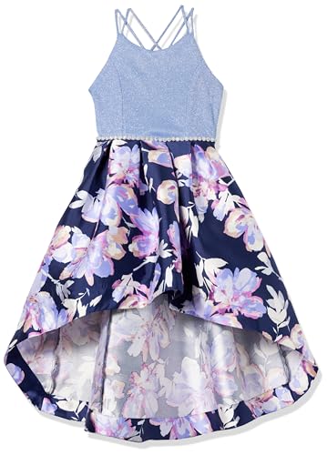 Speechless Girls' Sleeveless Maxi High Low Party Dress, Navy/Lavender, 7