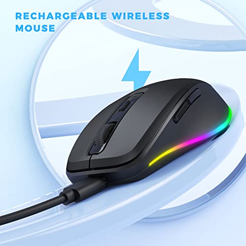 PEIOUS Wireless Mouse, Mouse Jiggler - LED Wireless Mice with Build-in Mouse Jiggler Mover, Rechargeable Moving Mouse for Computer with Undetectable Random Movement Keeps Computer Awake - Black