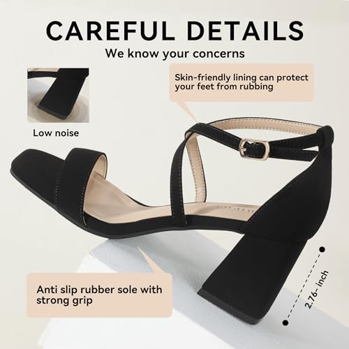 IDIFU Nude Heels Strappy Heels for Women Low Block Chunky Heels Square Toe Ankle Strap Heeled sandals Wedding Bridal Prom Party Dress Shoes Bride Dressy Comfortable Cute Trendy Heels(Nude Nubuck,10)