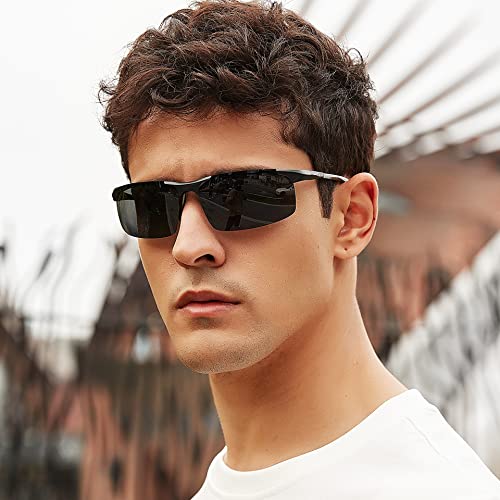 BIRCEN Mens Polarized Sunglasses UV-Protection: Carbon Fiber Sport Black Shades for Men Driving Fishing Golfing