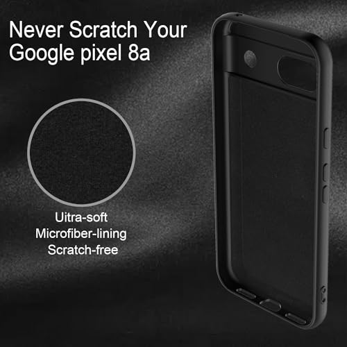 HAII Designed for Google Pixel 8a Case, Slim Liquid Silicone for Women Men with Scratch-Resistant Microfiber Lining Shockproof Soft Silicone Protective Phone Case for Google Pixel 8a (Black)