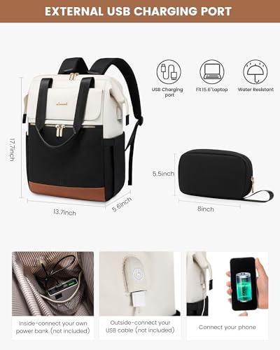 LOVEVOOK Laptop Backpack Purse for Women Waterproof Teacher Nurse Bag, 17.3 Inch Work Laptop Bag with Organizer Bag Business Travel Computer Backpack, 2pcs set