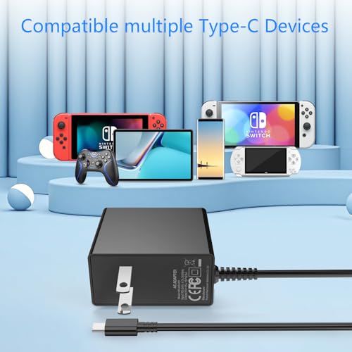 Charger for Nintendo Switch,39W GaN USB C Charger for Switch with 6FT Charging Cable,15V 2.6A AC Adapter Compatible with Nintendo Switch/Switch Lite/Switch OLED/Switch Dock,Support TV Mode