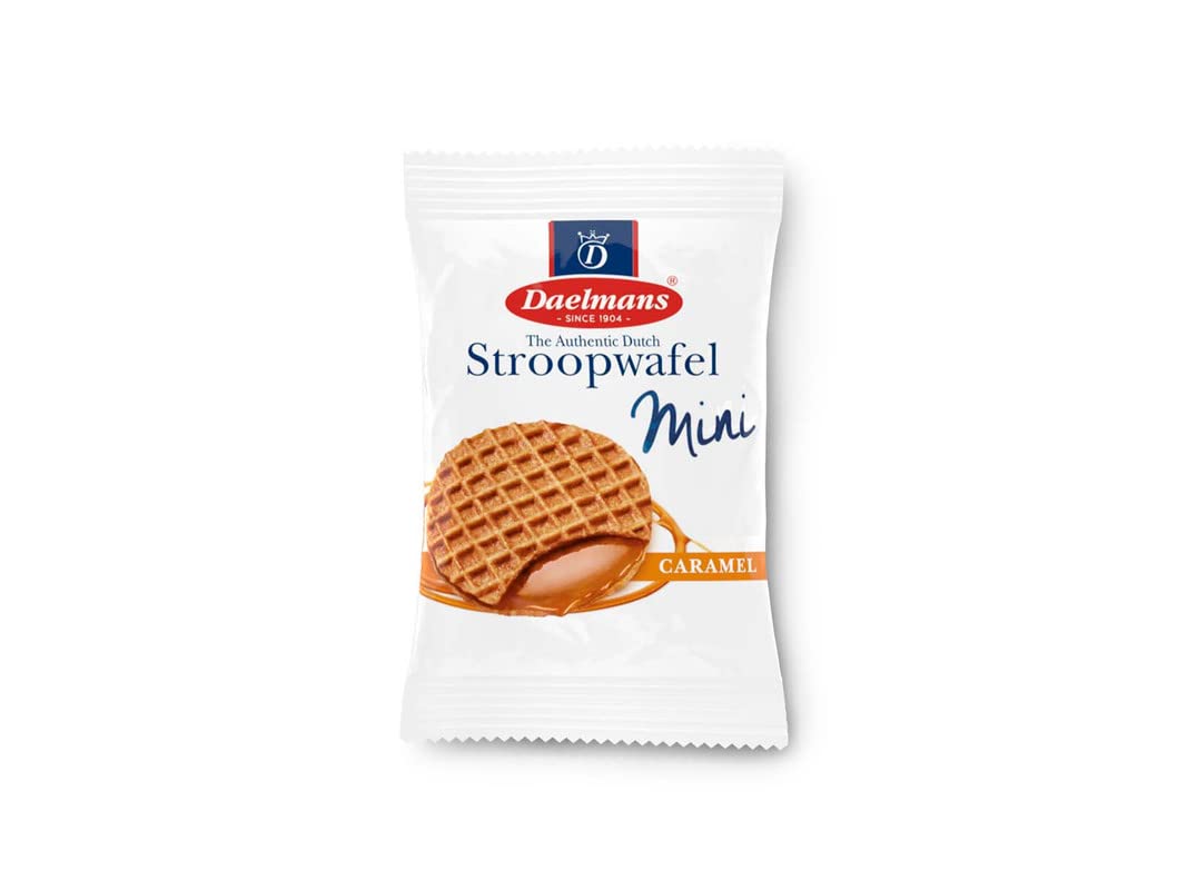 Daelmans Mini Caramel Stroopwafels - Individually Wrapped Waffle Cookies, Sweet Snack for Coffee & Tea, Authentic Soft Toasted Dutch Waffles, Cinnamon, Vanilla, Certified Kosher Dairy - 200 Count Box