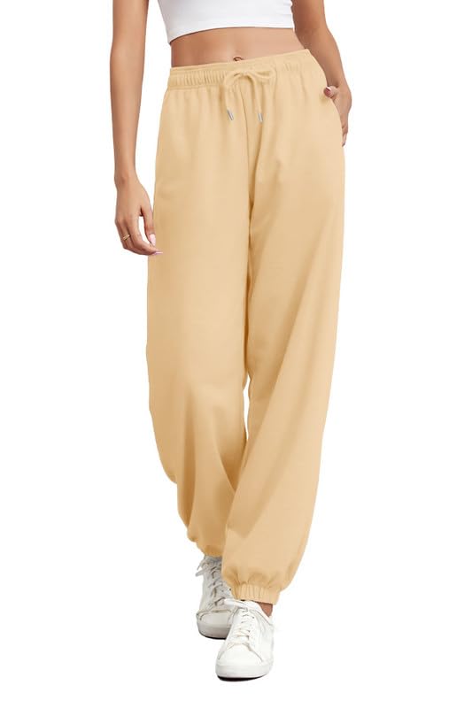 Sweatpants for Women Joggers Baggy Cinch Bottom High Waisted Drawstring Gym Workout Pants with Pockets 2024 Fall Beige
