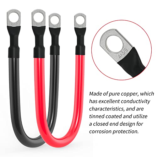 4 AWG Battery Cable 4AWG Gauge Pure Copper Battery Inverter Cables with 3/8 in Lugs Both Ends Power Inverter Wire Set for Automotive Solar Marine Boat RV Car Motorcycle Red and Black (1ft)