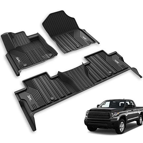 3W Floor Mats Fit Toyota Tundra 2014-2021 (Only for CrewMax Cab) TPE All Weather Custom Fit Floor Liner for Toyota Tundra 1st and 2nd Row Full Set Car Mats, Black