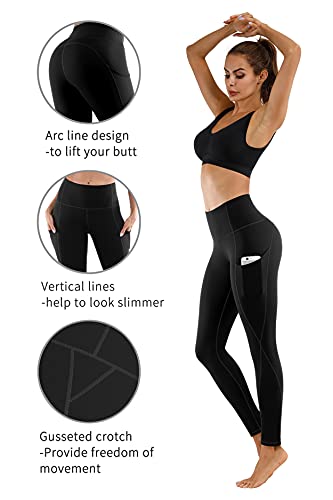 PHISOCKAT 2 Pack High Waist Yoga Pants with Pockets, Tummy Control Leggings, Workout 4 Way Stretch Yoga Leggings