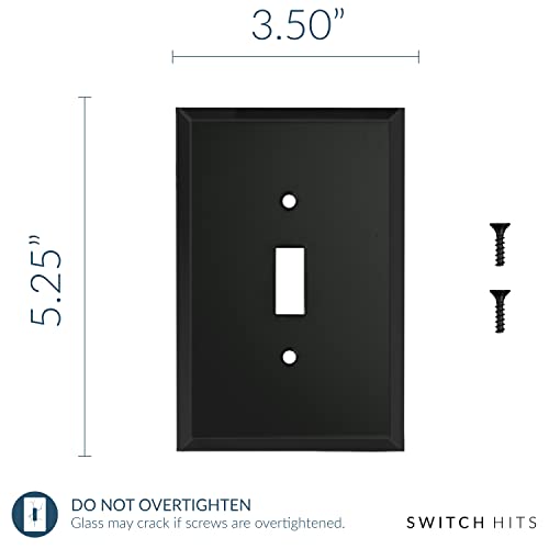 Switch Hits Black Glass Mirror Double Light Switch Cover Plate | 2 Toggle | 5.25" x 5.25" | Professional Quality Glass Mirror Switch Wall Plate Covers For All Configurations