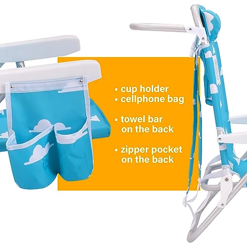 Luxury Sturdy Extra Comfort Backpack Beach Chair/Bundle of 2 Units (Blue White Stripes)