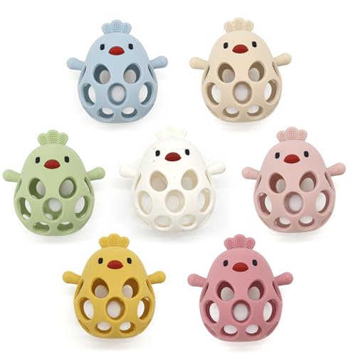 KIAANS Baby Teething Toy Silicone Hollow Chick Teether Toy for Baby BPA Free Sensory Teether Toy (Beige)