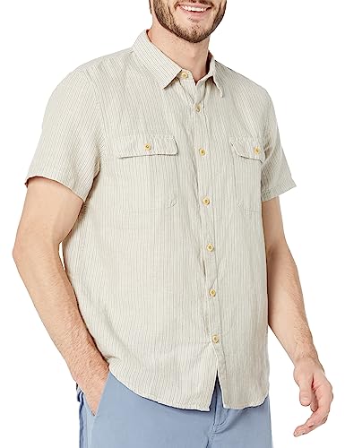 Lucky Brand Women's Men's Short Sleeve Workwear Shirt, Natural Stripe, Small