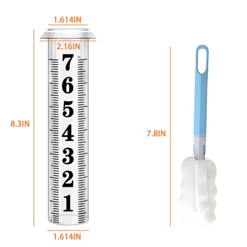 Rain Gauge Replacement Tube,7" Capacity Accurate Rain Gauge Tube for Yard,Upgraded Rain Gauge Outdoor Freeze Proof Tube,Plastic Rain Meter Tube,Rainfall Measure Tube,1 Thickened Tube with 1 Brush