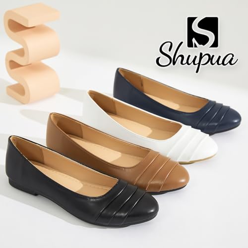 Shupua Flats for Women Dressy Comfortable Flats Shoes Womens Black Flats Leather Work Ballet Flats Round Toe Dress Shoes(Black.us5)