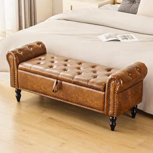 Furnimart Storage Ottoman Bench for Queen Size Bed, Faux Fur Upholstered Storage Bench Accent Bench with Rolled Arms for Bedroom,Living Room, Entryway, 2.5Cubic Feet