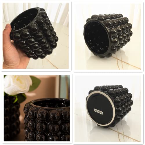 Anding Black Ceramic Vase for Home Decor - Pampas Grass or Boho Style - Modern Decorative Vase - Clay Flowerpot (A9901L Black Big)