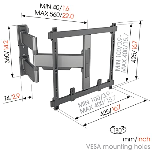 Vogel's TVM 5445 Full-Motion Ultra-Thin TV Wall Bracket for 32-65 inch TVs, Max. 77 lbs, Swivels up to 180°, Full-Motion TV Mount max. VESA 400x400, Universally Compatible