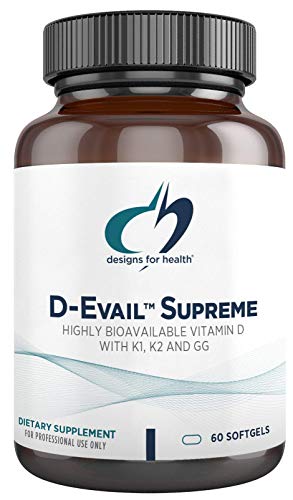 Designs for Health D-Evail Supreme - 5,000 IU Vitamin D3 Supplement with Vit K (K1, K2 as MK-4) + GG - Bone, Cardiovascular + Immune Support - Improved Bioavailability (60 Softgels)