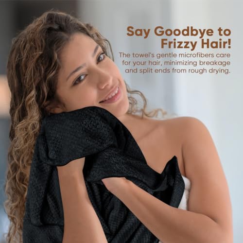 HOMEXCEL Black Microfiber Hair Towels 5 Pack, 40 x 20 Inches Black Salon Towels, Super Soft and Absorbent Hair Towel for Salon, Spa, Pool and Home Hair Care, Fast Drying Turbans for All Hair