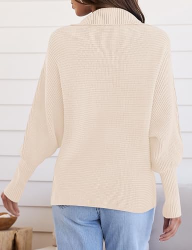 ZESICA Women's 2024 Fall Lapel Collar V Neck Long Sleeve Ribbed Knit Comfy Loose Casual Pullover Sweater Jumper Top,Purple,Small