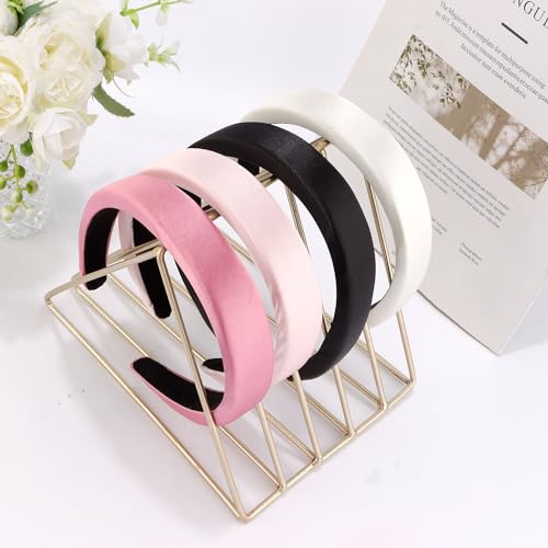 SuPoo Padded Headbands Black Headbands for Women Soft Thick Hairbands 1.1 inch Preppy Head Band Non Slip Fashion Satin Silky Hair Band Hoop Trendy y2k Hair Accessories diademas para mujer de moda