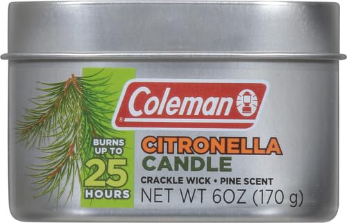 Coleman Pine Scented Citronella Candle with Wooden Crackle Wick - 6 oz Tin