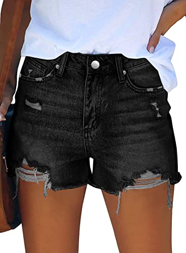 onlypuff Cut Off Denim Shorts for Women Summer Jean Shorts High Waisted Denim Shorts Distressed Ripped Jean Shorts Navy Blue M