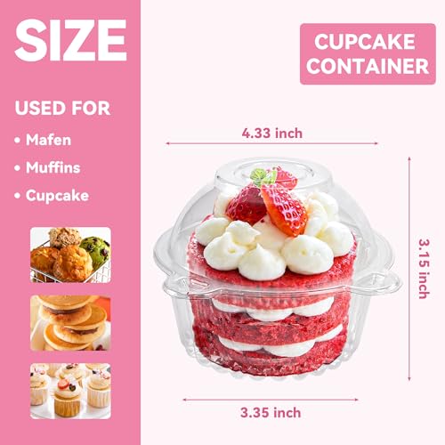 NPLUX 50 Pack Individual Cupcake Containers Plastic Cupcake Holders Deep Dome Cupcake Carrier